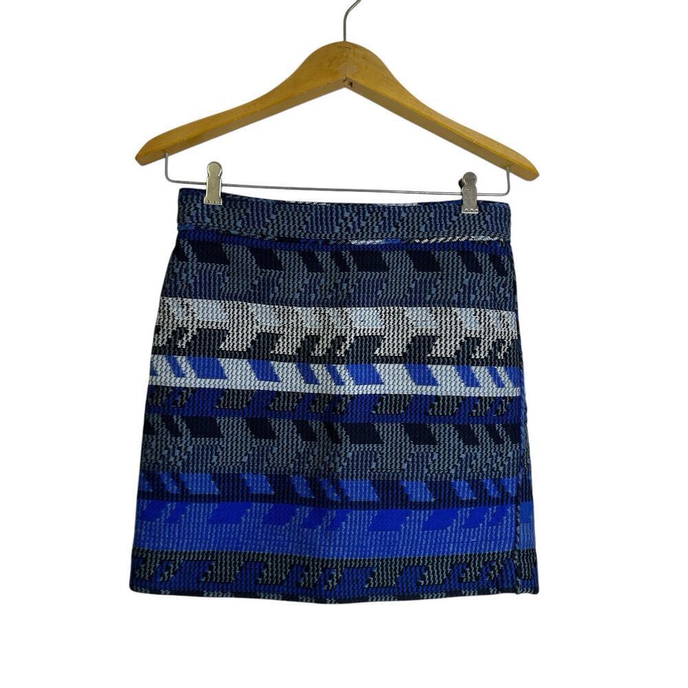 Maje Jakarto Jaquard Mini Skirt 38 Womens Blue Geometric Heavy Knit Zip Boho